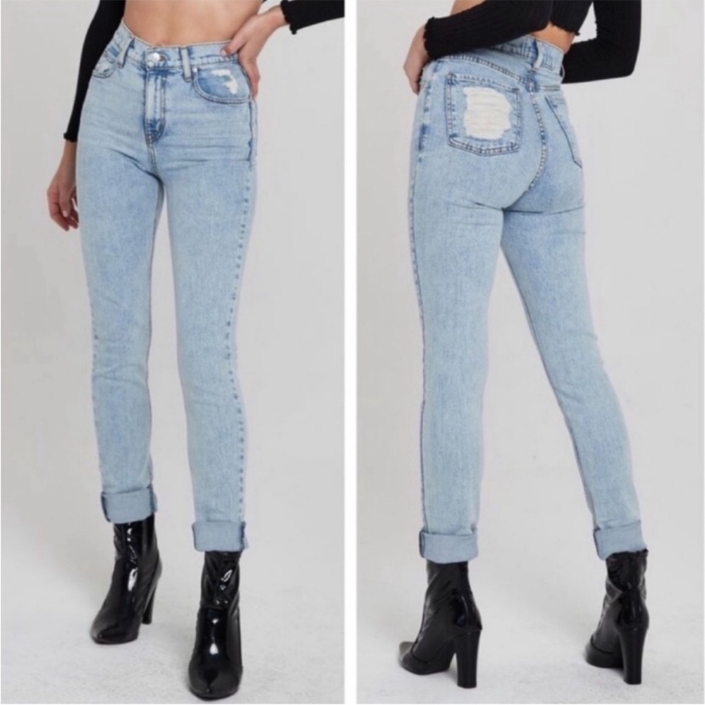 Revice Uptown‎ Stardust High Rise Straight Leg Mom Distressed Denim Jeans